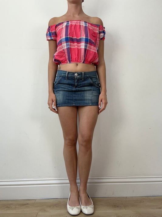 💻‼️ super cute pink and blue off the shoulder top