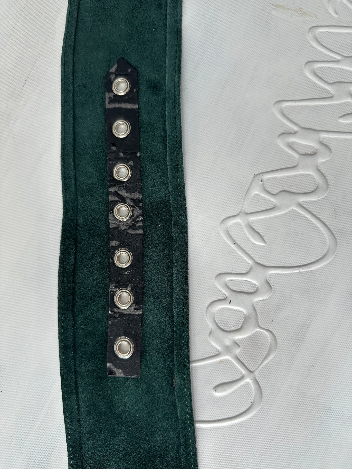 vintage edit thirty-one | one size green faux suede belt with oversized buckle