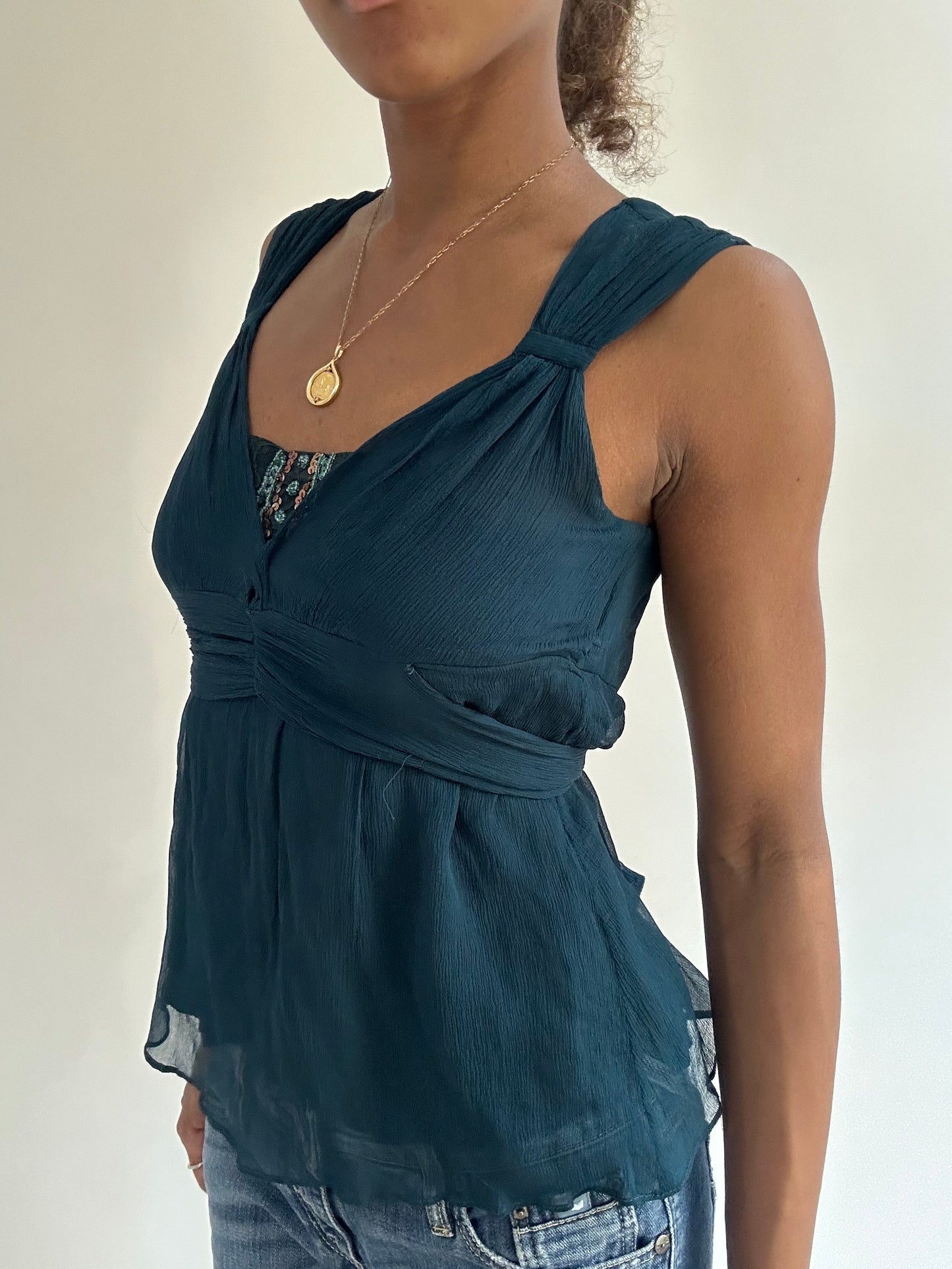 BEST PICKS | small blue sheer rhinestone detail top