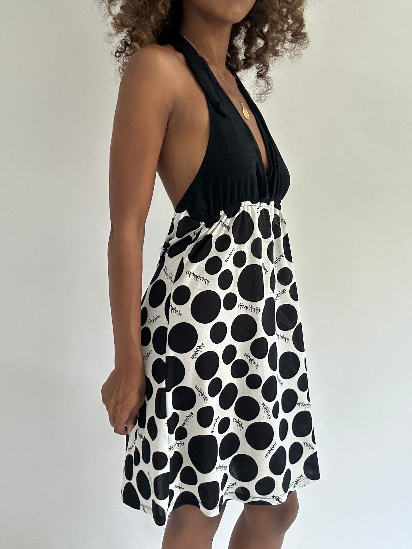 euro trash | small black and white halter neck spotted dress
