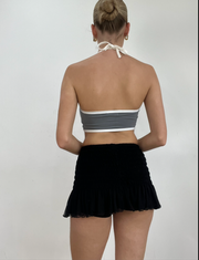 💻‼️ small grey halter neck crop top with white hem detail