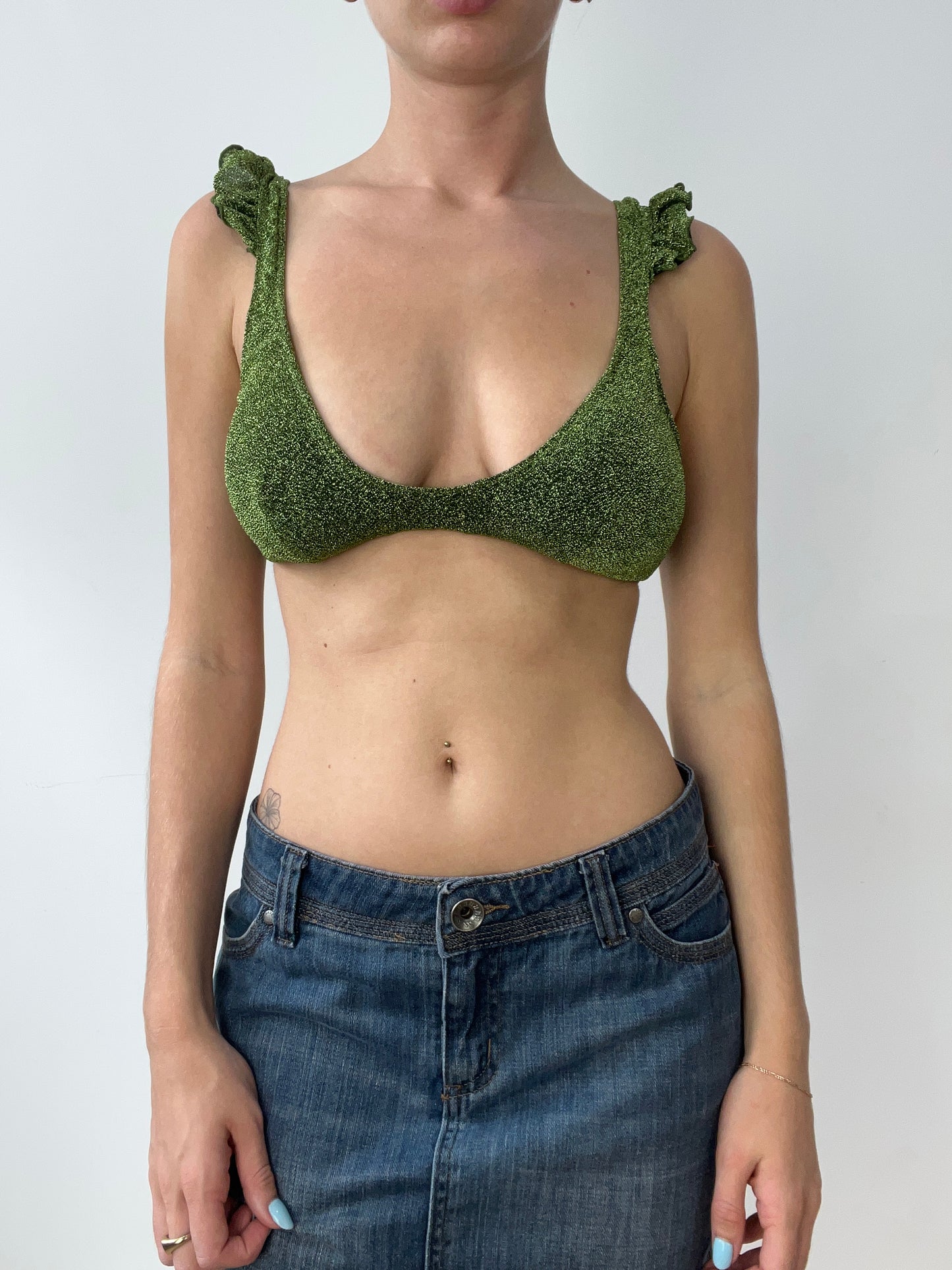 vintage edit thirty | medium green and gold sparkly bikini set