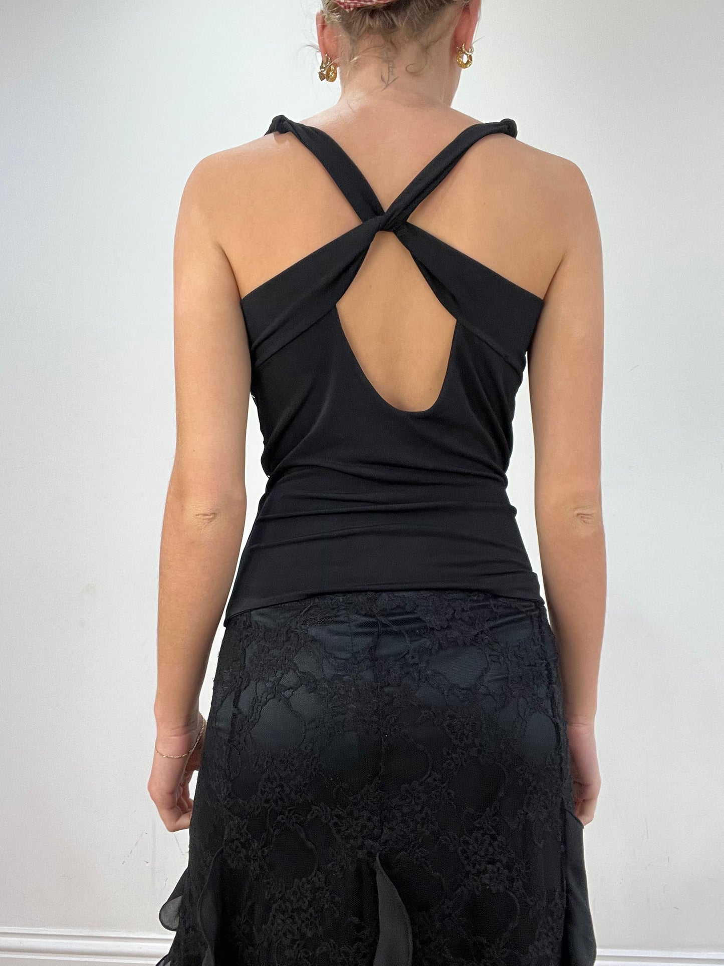 vintage edit seventeen | small black and gold stud cami