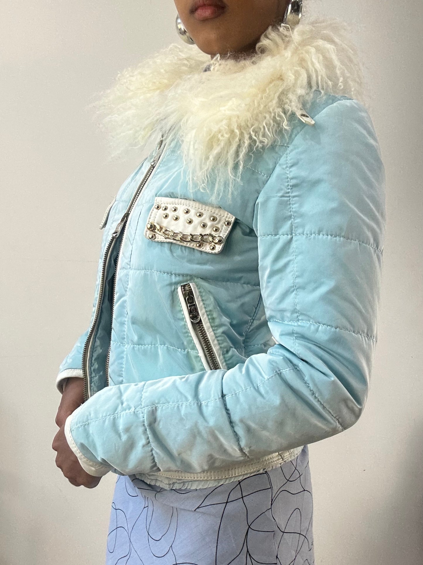 AUTUMN EDIT | small blue dual zip jacket with faux fur trim