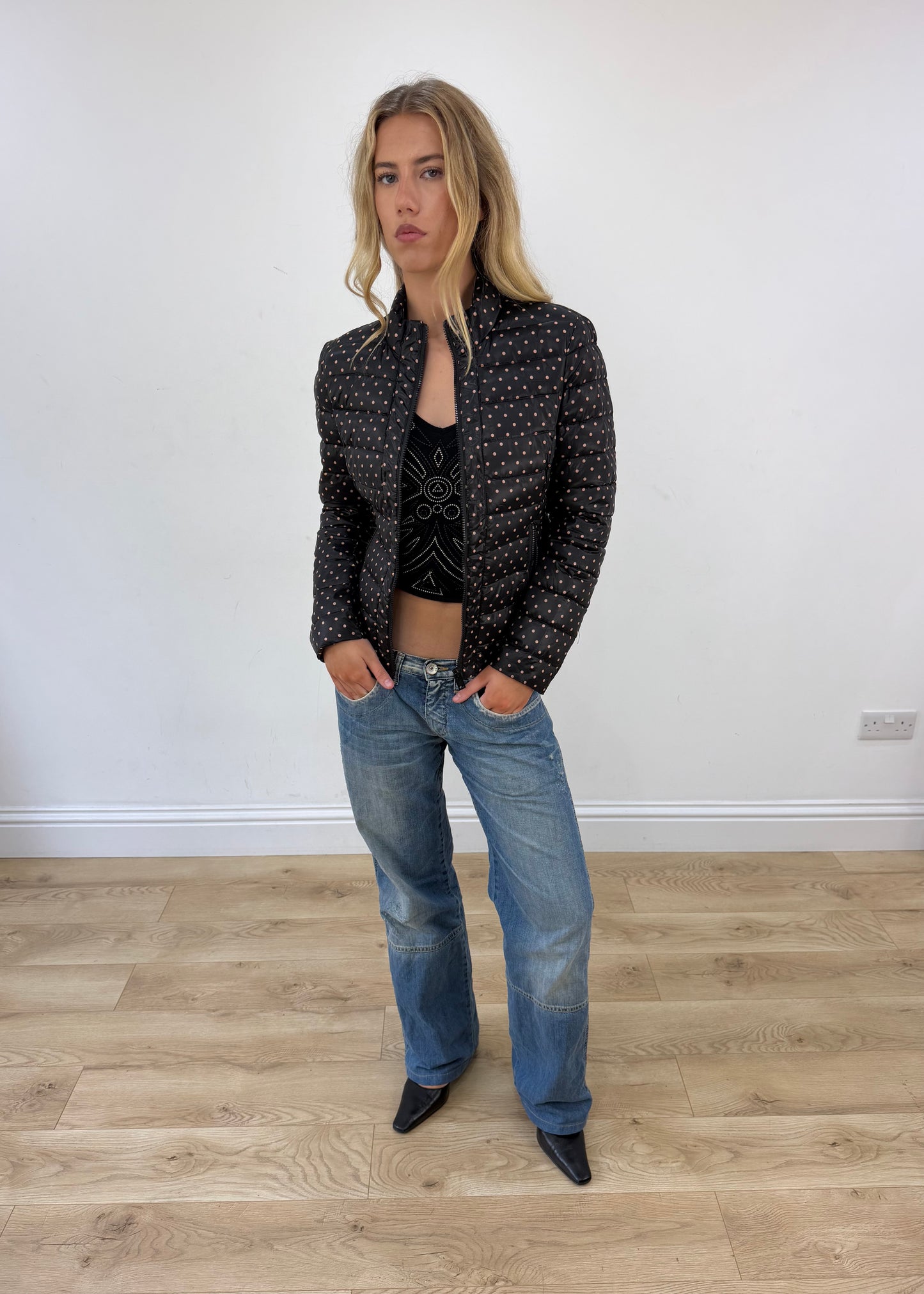 small polka dot puffer jacket