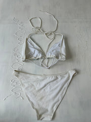💻💚Vintage editar veintinueve | conjunto de bikini blanco medio con abalorios azules