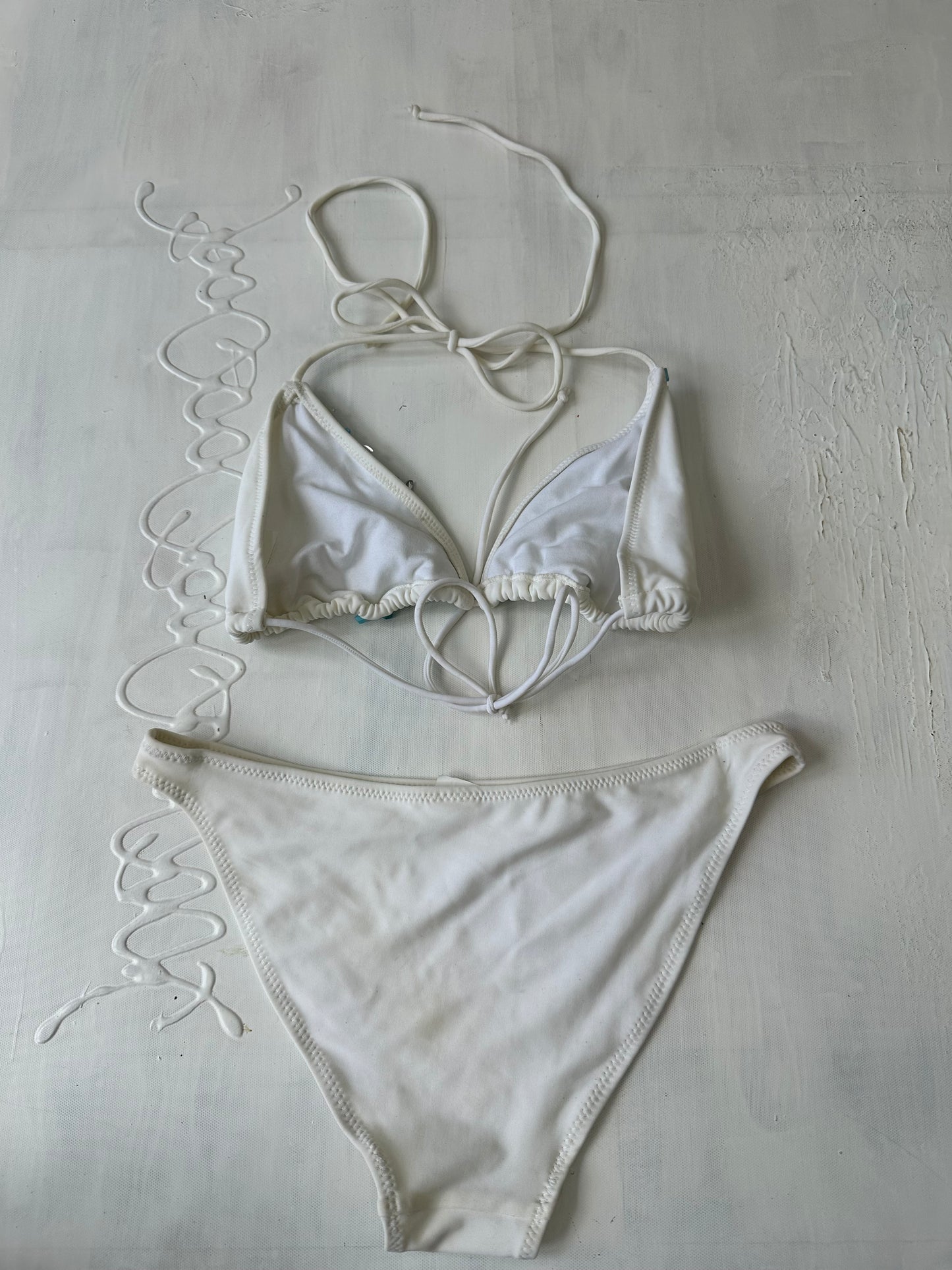 vintage edit twenty-nine | medium white bikini set with blue beading