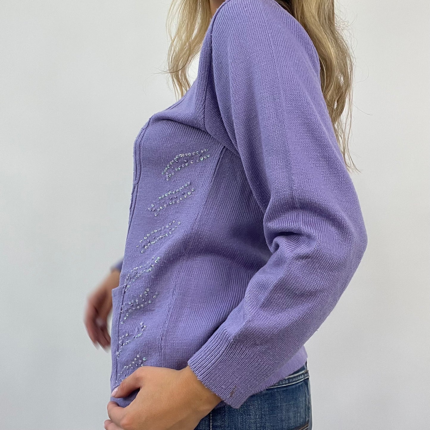 💻 COASTAL GRANDMA DROP | S/M purple knitted button up cardigan