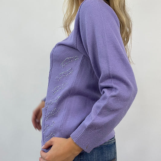💻 COASTAL GRANDMA DROP | S/M purple knitted button up cardigan