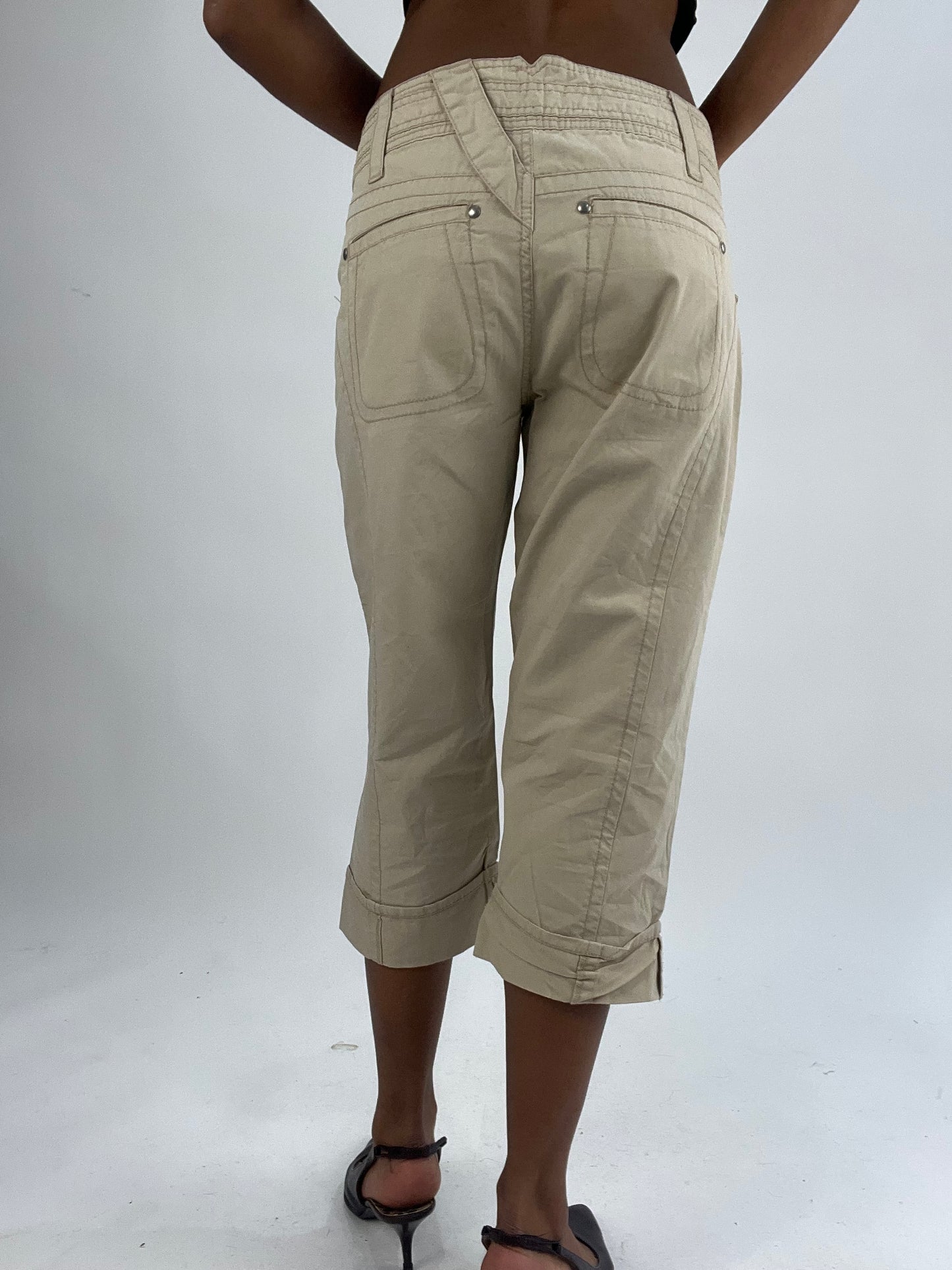 vintage edit thirty-five | medium beige cropped trousers with rhinestone details