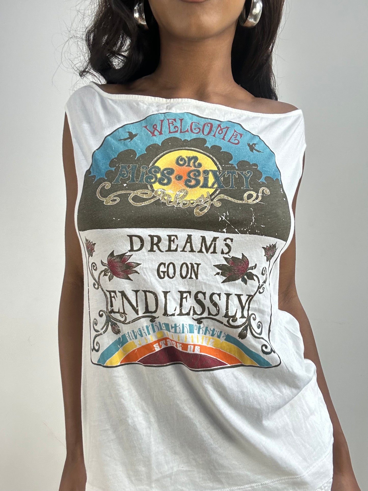BEST PICKS | small white miss sixty graphic top with cutout back