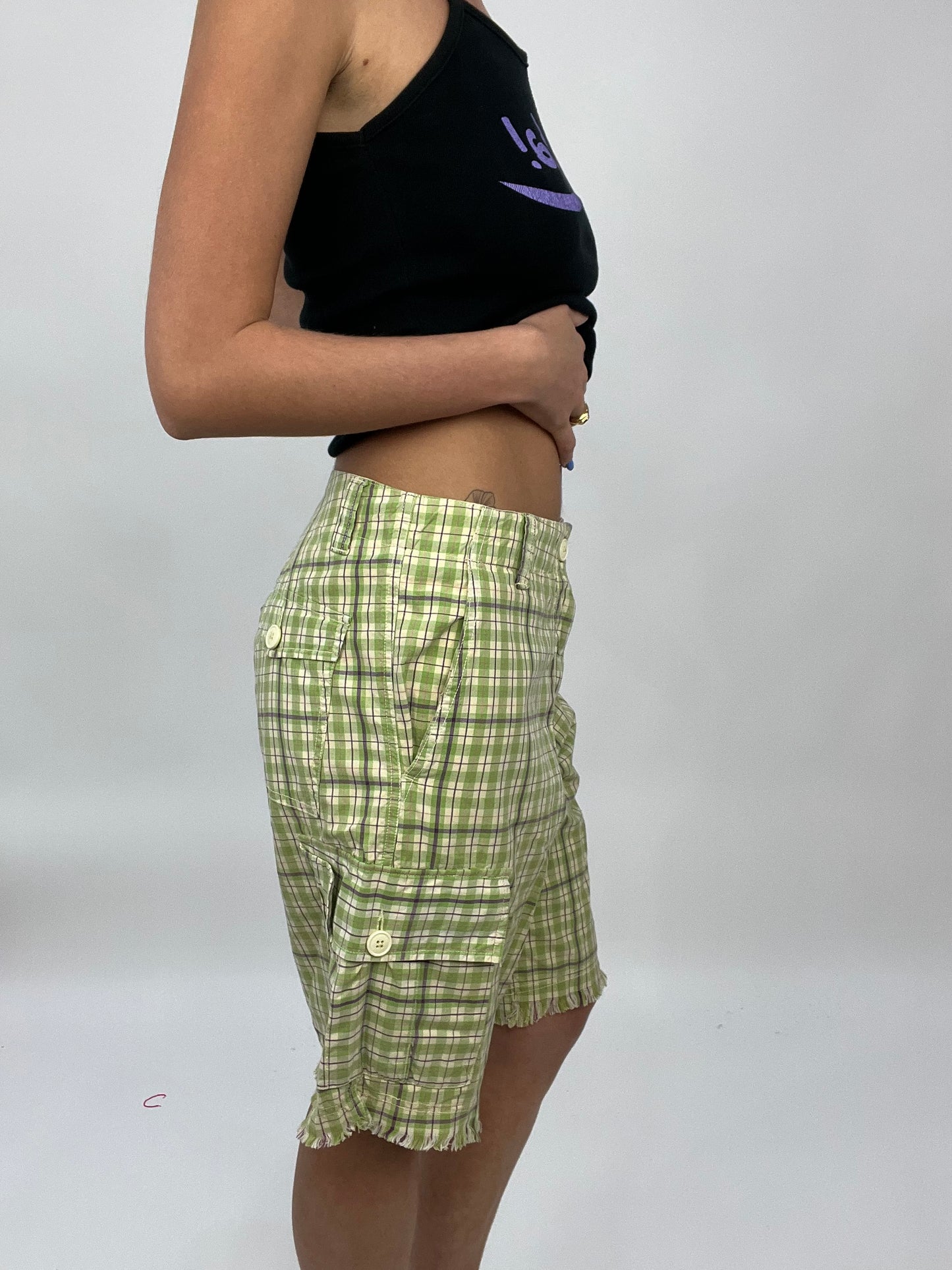 COCONUT GIRL DROP | large green and white checkered gingham jorts