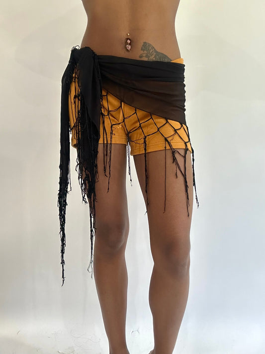 beach drop | one size black tassel sheer wrap mini skirt