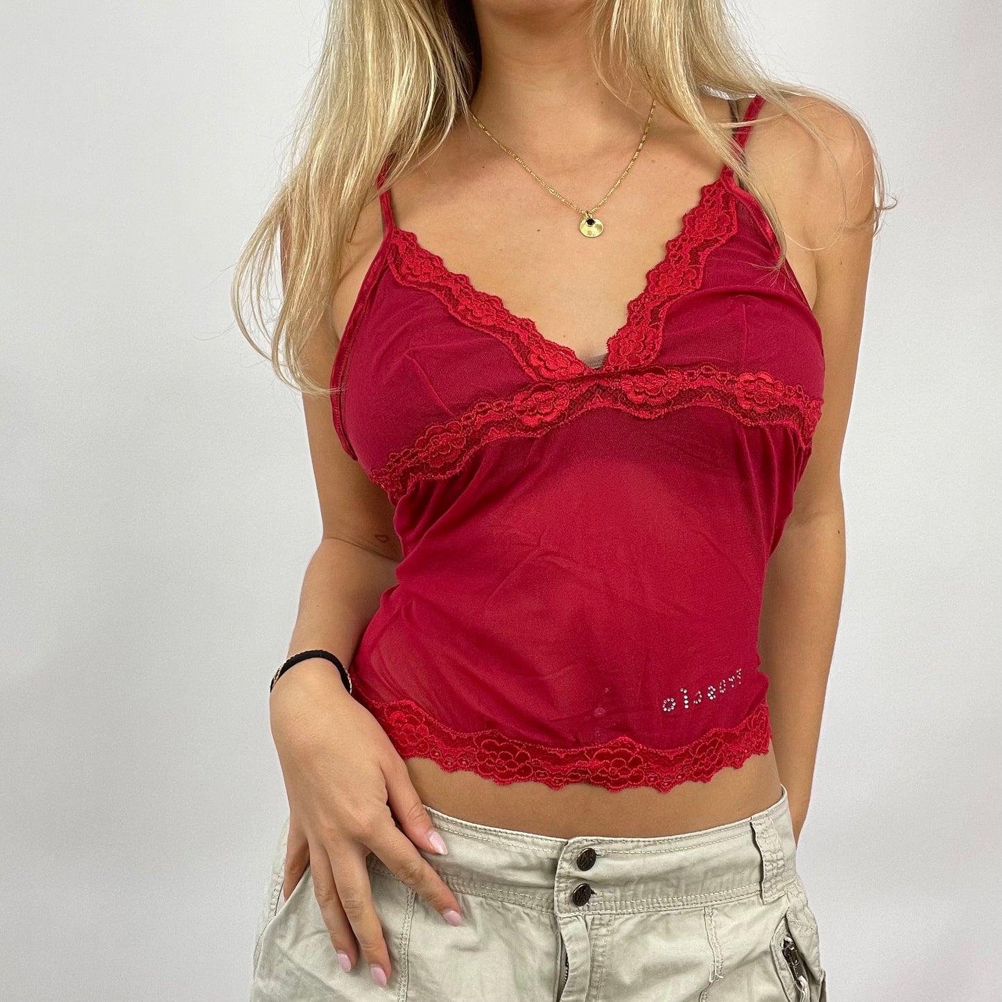 INSTA BADDIE DROP | small red lace trim cami top