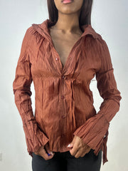 💻‼️ brown crinkle cargo shirt with tie up sleeve detail