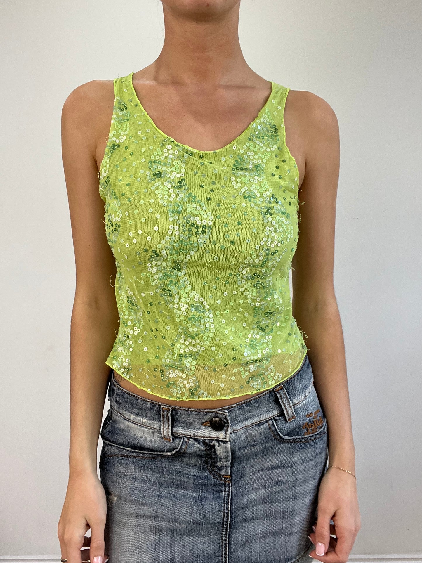 vintage edit twenty | medium green sequin tank top