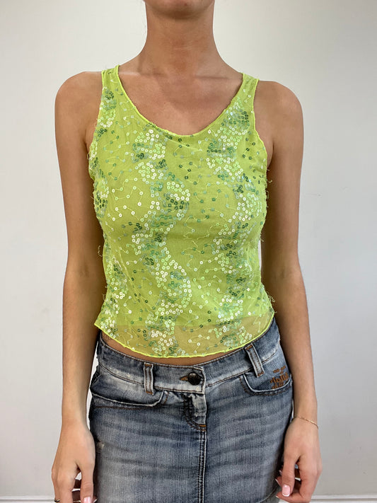 vintage edit twenty | medium green sequin tank top