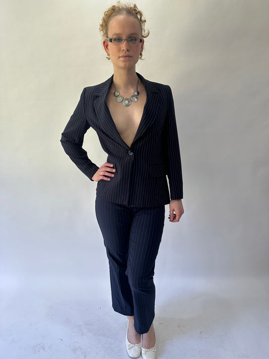 devil wears prada | small/medium blue navy kookai pinstripe set