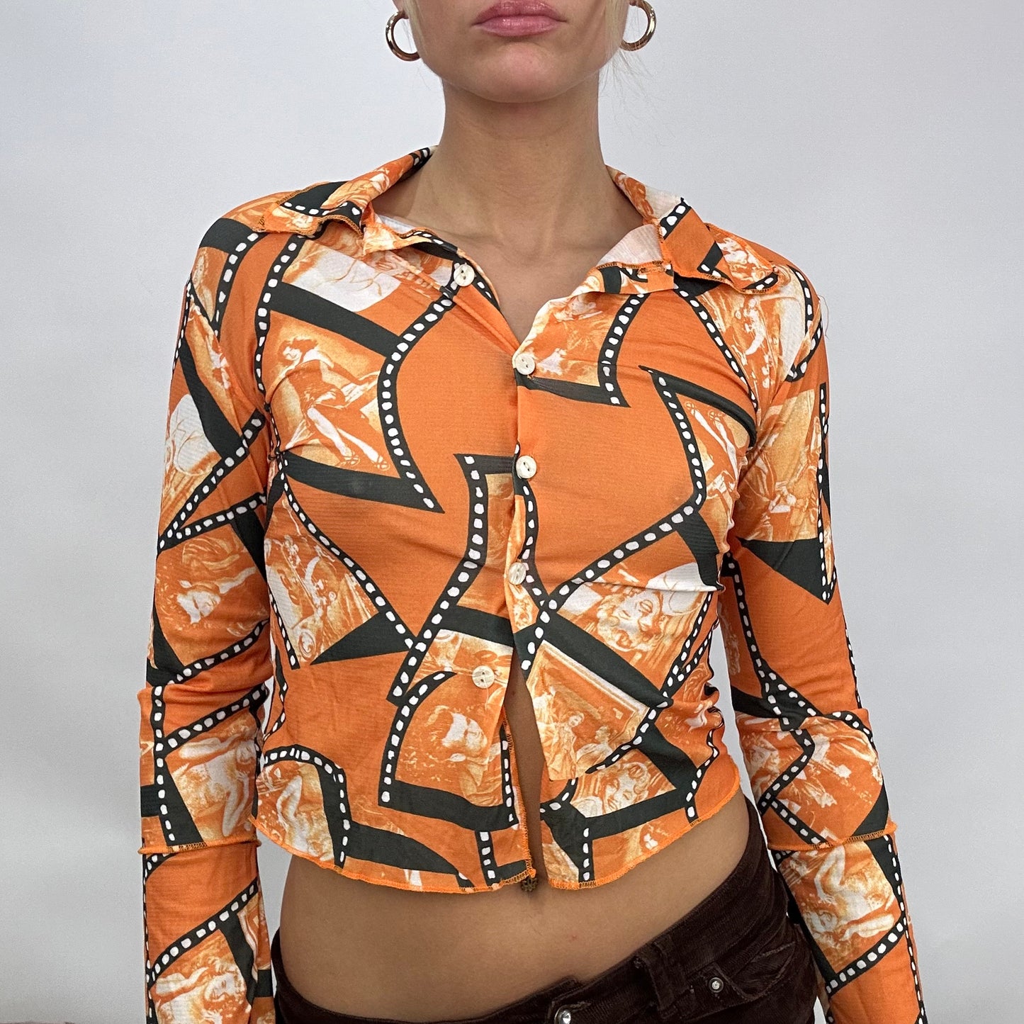💚 💻 SUMMER ‘IT GIRL’ DROP | small orange patterned button up long sleeve top