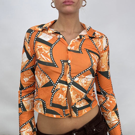 💚 💻 SUMMER ‘IT GIRL’ DROP | small orange patterned button up long sleeve top