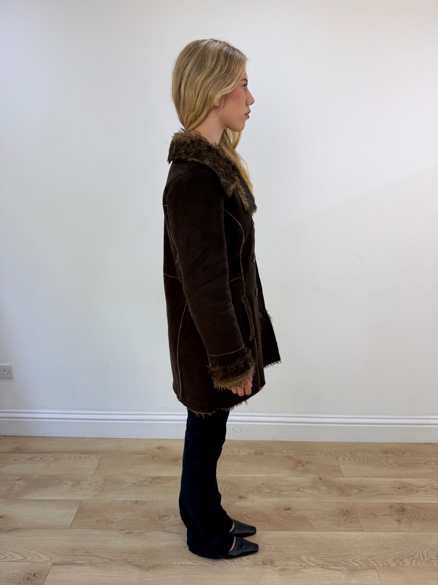 small chocolate brown button trench coat