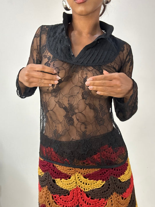vintage edit: halloween | extra small black lace long sleeve top