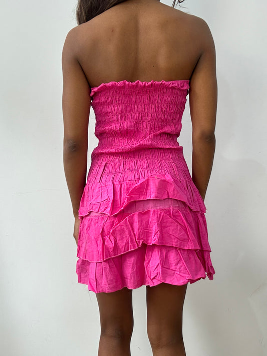 easter edit | small pink bandeau ruffle mini dress