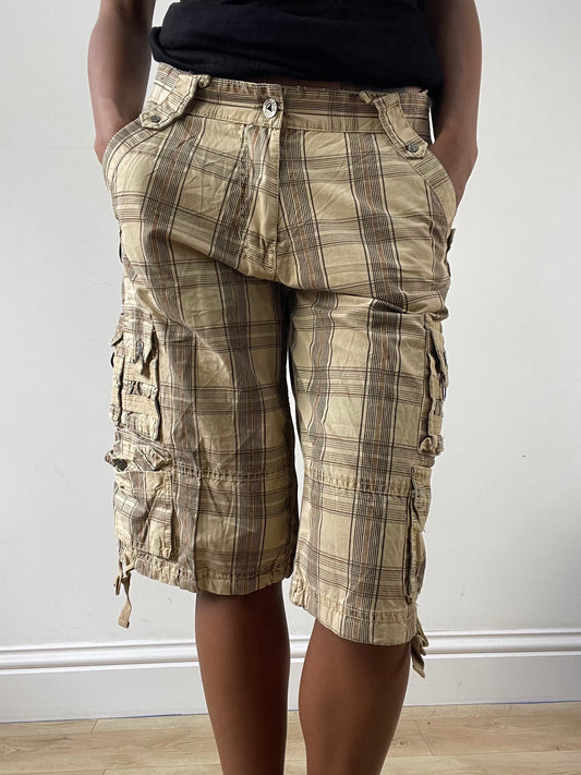 vintage edit: festival | medium light brown plaid cargo shorts with pocket details