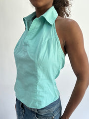 wag drop | Pequeno teal aqua azul halterneck vestido de cabeça feminina