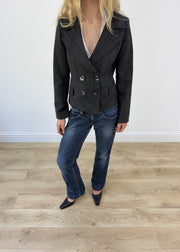 small pinstripe grey pea jacket