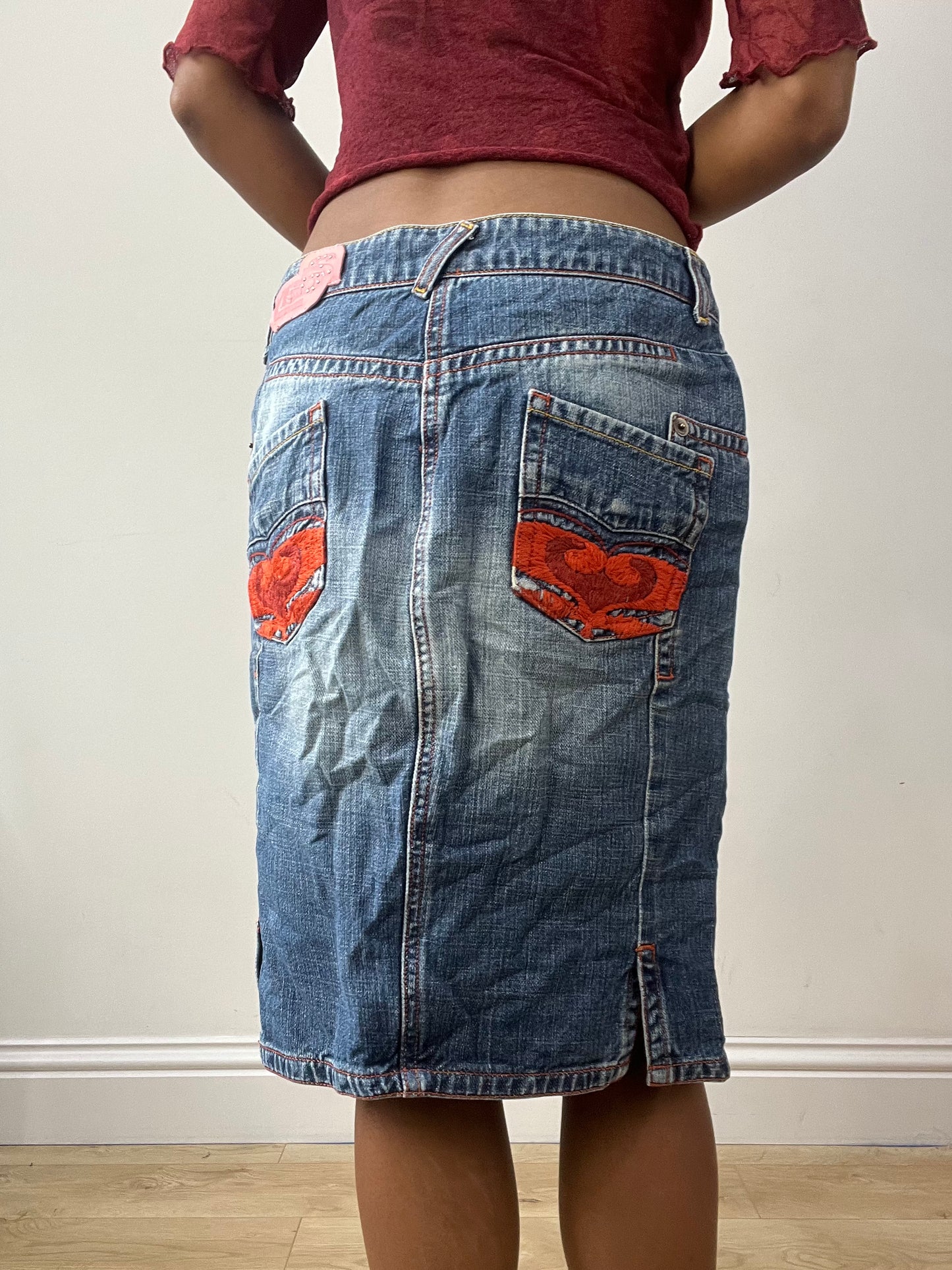 vintage edit thirty-two | medium blue denim midi skirt