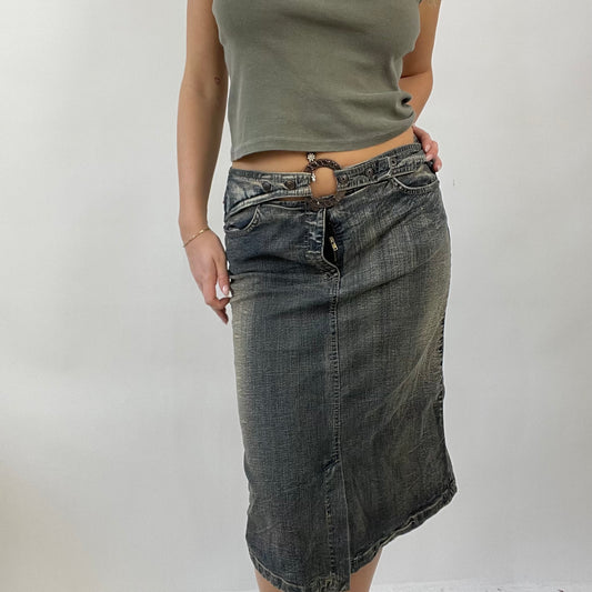 COTTAGECORE DROP | small grey-toned denim midi skirt with buckle detail