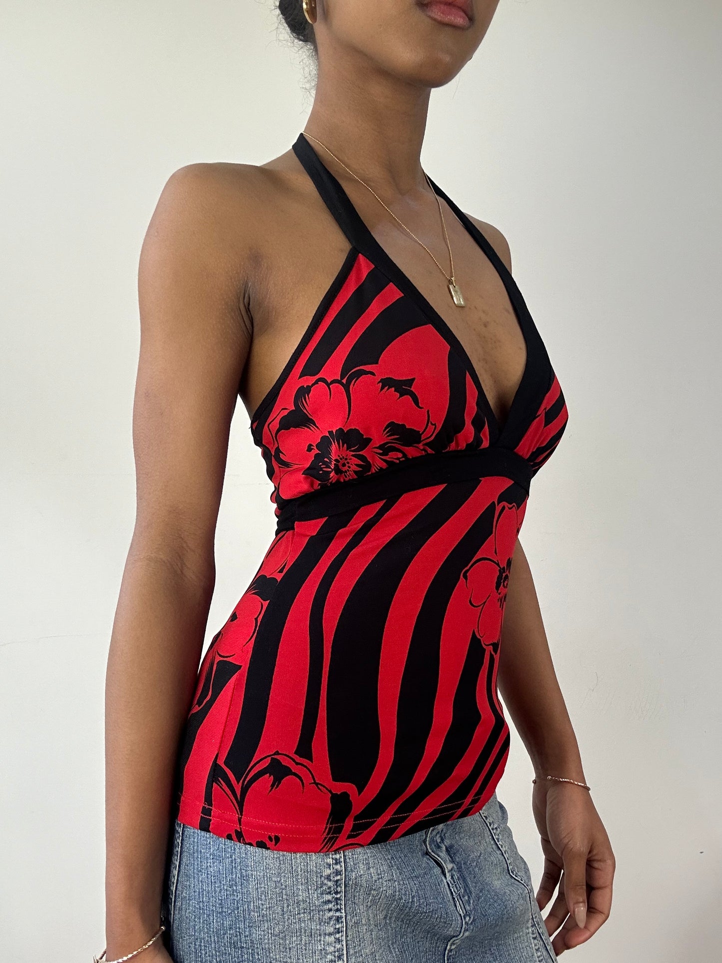 vintage edit fifteen | small red and black floral halterneck top