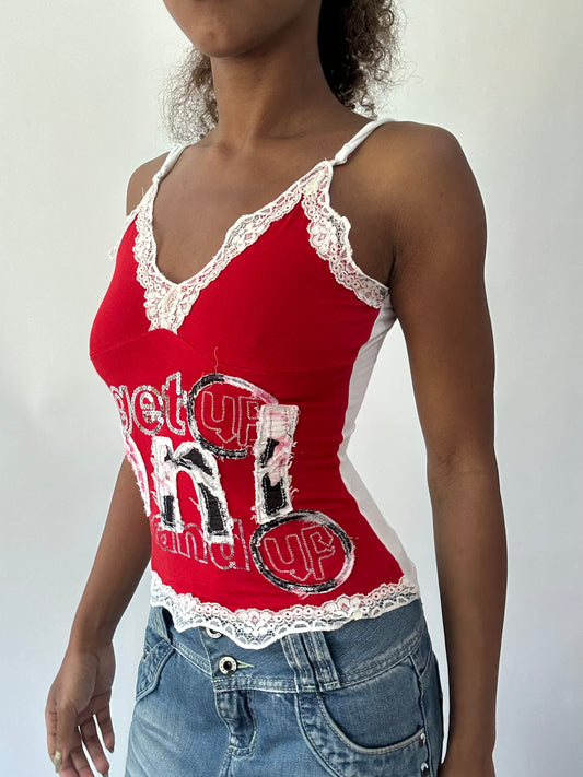 wag drop | small red lace trim cami top