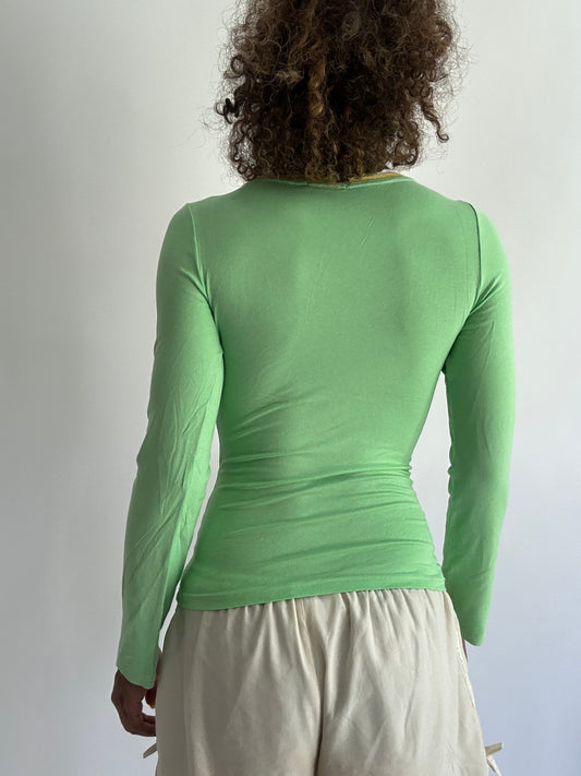 ‼️ | small lime green long sleeve ribbon detail top