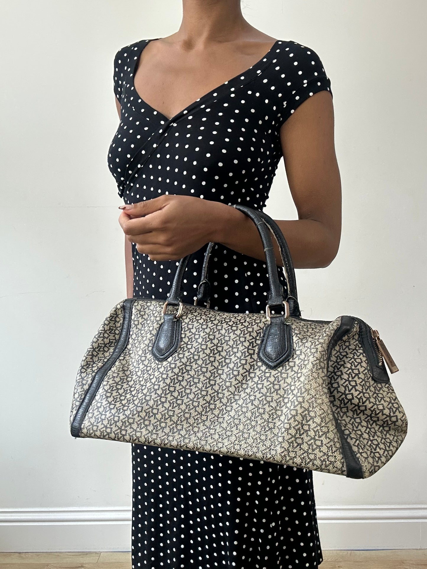 vintage edit thirty-one | brown DKNY monogram logo handbag