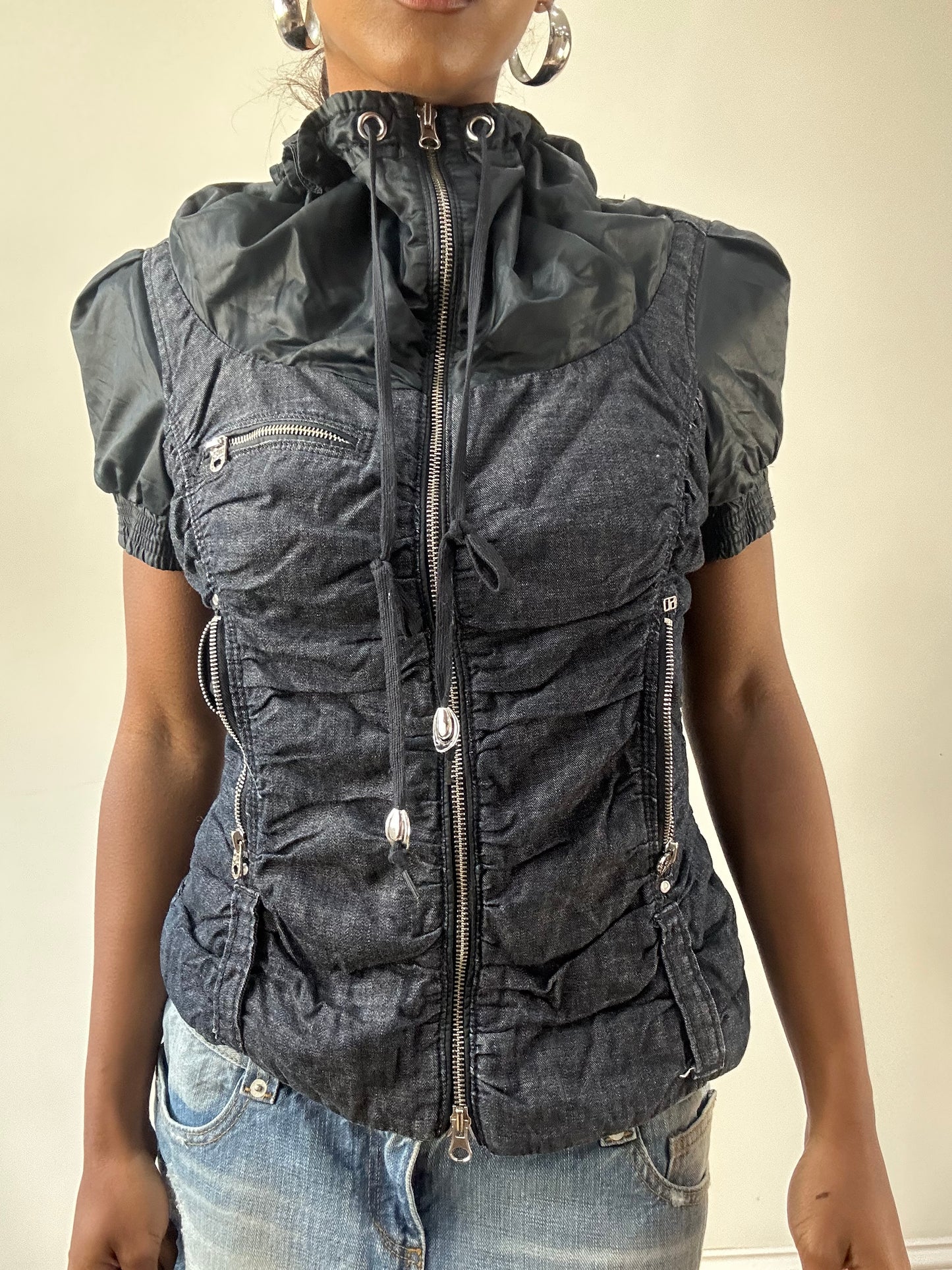 LFW edit | extra small navy blue miss sixty jacket with silver dual zip detail