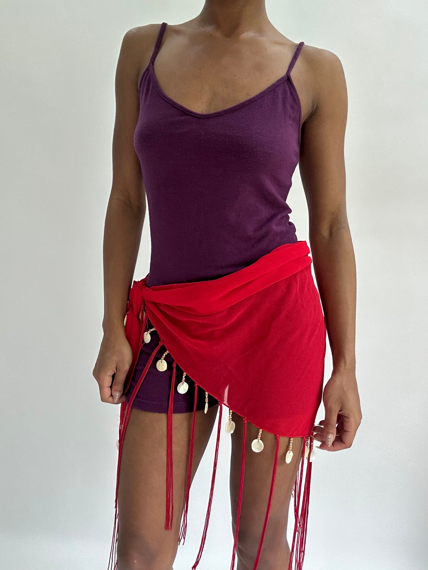 BEST PICKS | red beach wrap skirt with seashell beading details