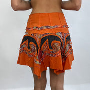 💻CARRIE BRADSHAW DROP | small orange ruffle skirt with abstract pattern all over