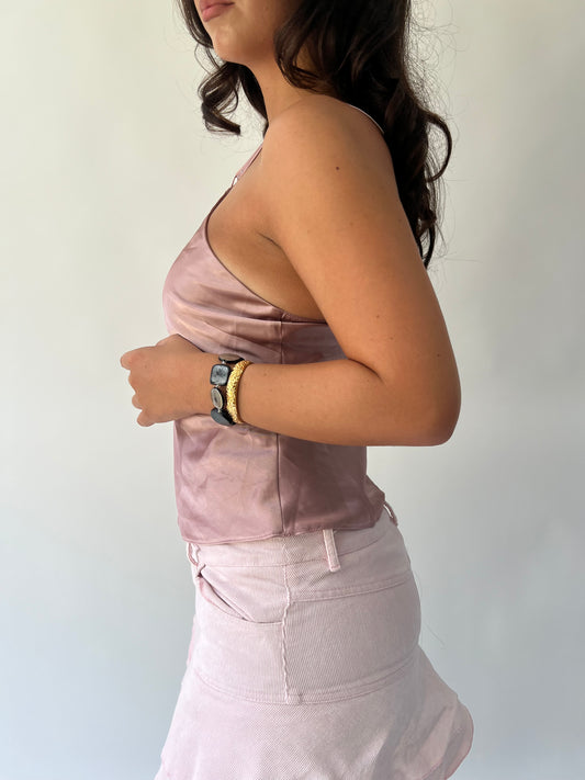 SATC drop | small champagne pink satiny high neck top