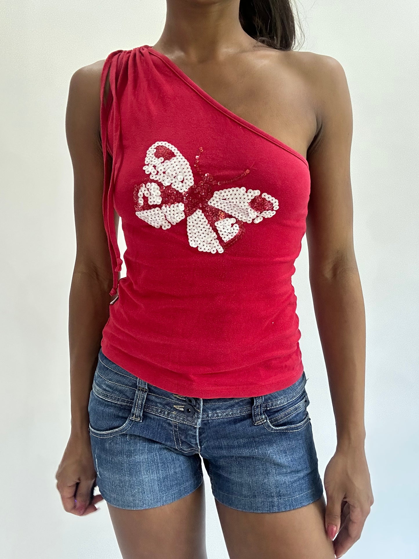colourmaxxing drop | small red asymmetric one shoulder top