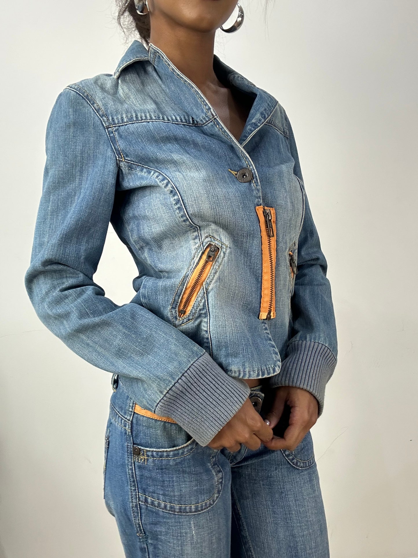 vintage edit: halloween | small blue old label bershka denim jacket and jeans set
