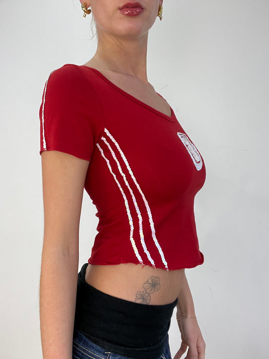 vintage edit fourteen | small red and white sequin striped t-shirt