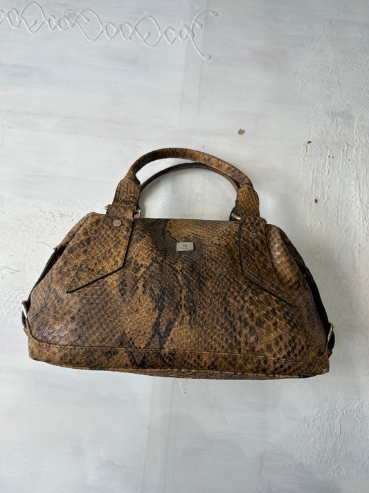 AUTUMN EDIT | brown faux leather shoulder bag with snake print pattern