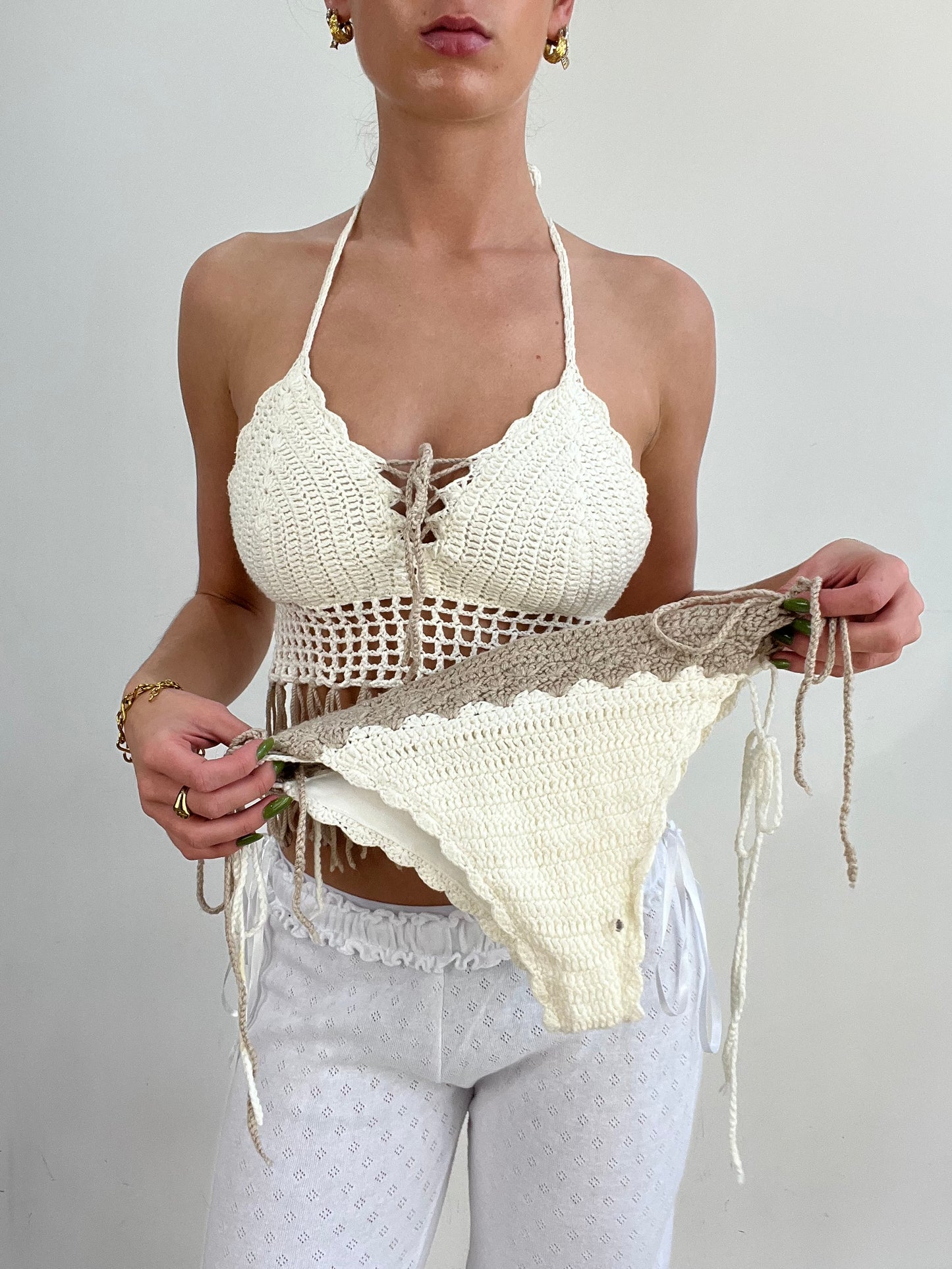 vintage edit seventeen | medium white and brown crochet set