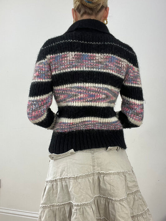 countryside | small black and purple striped knitted cardigan