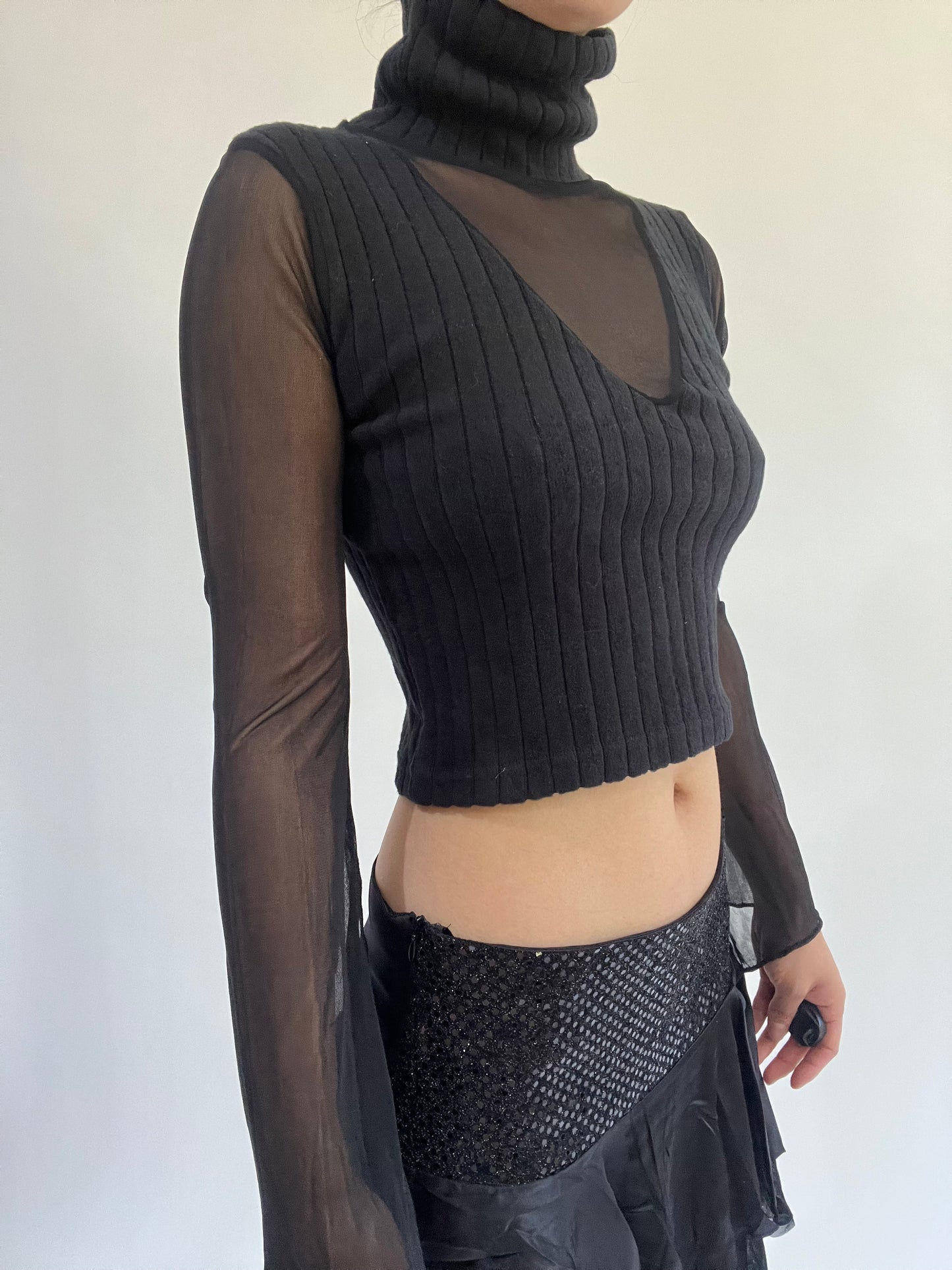 ‼️ | small black long mesh sleeve top