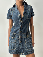 midsummer edit | medium blue denim button up mini dress