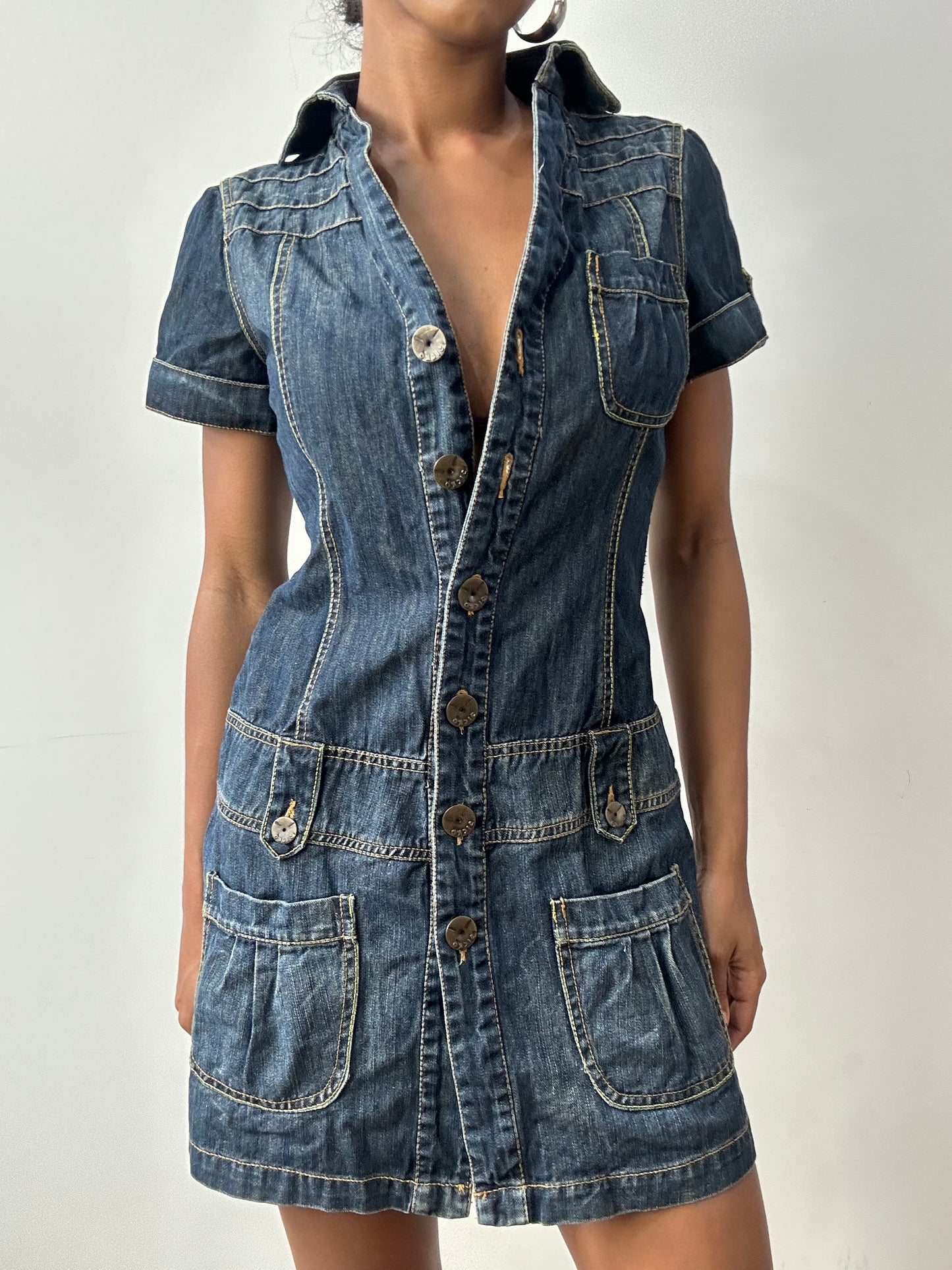 midsummer edit | medium blue denim button up mini dress