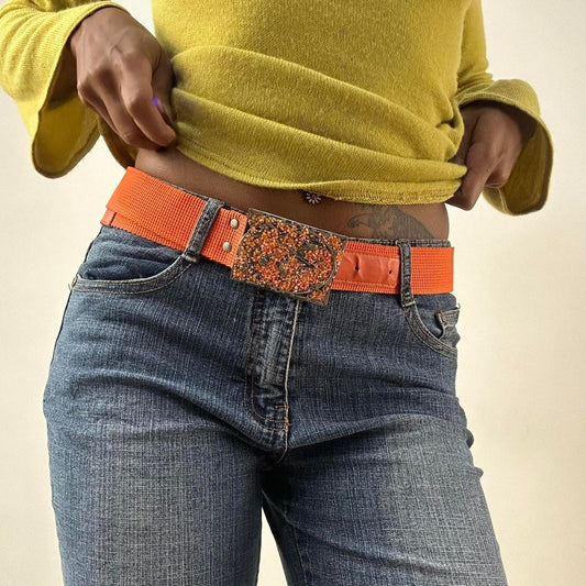 ⭐️💻 | one size orange nylon belt with silver beaded buckle